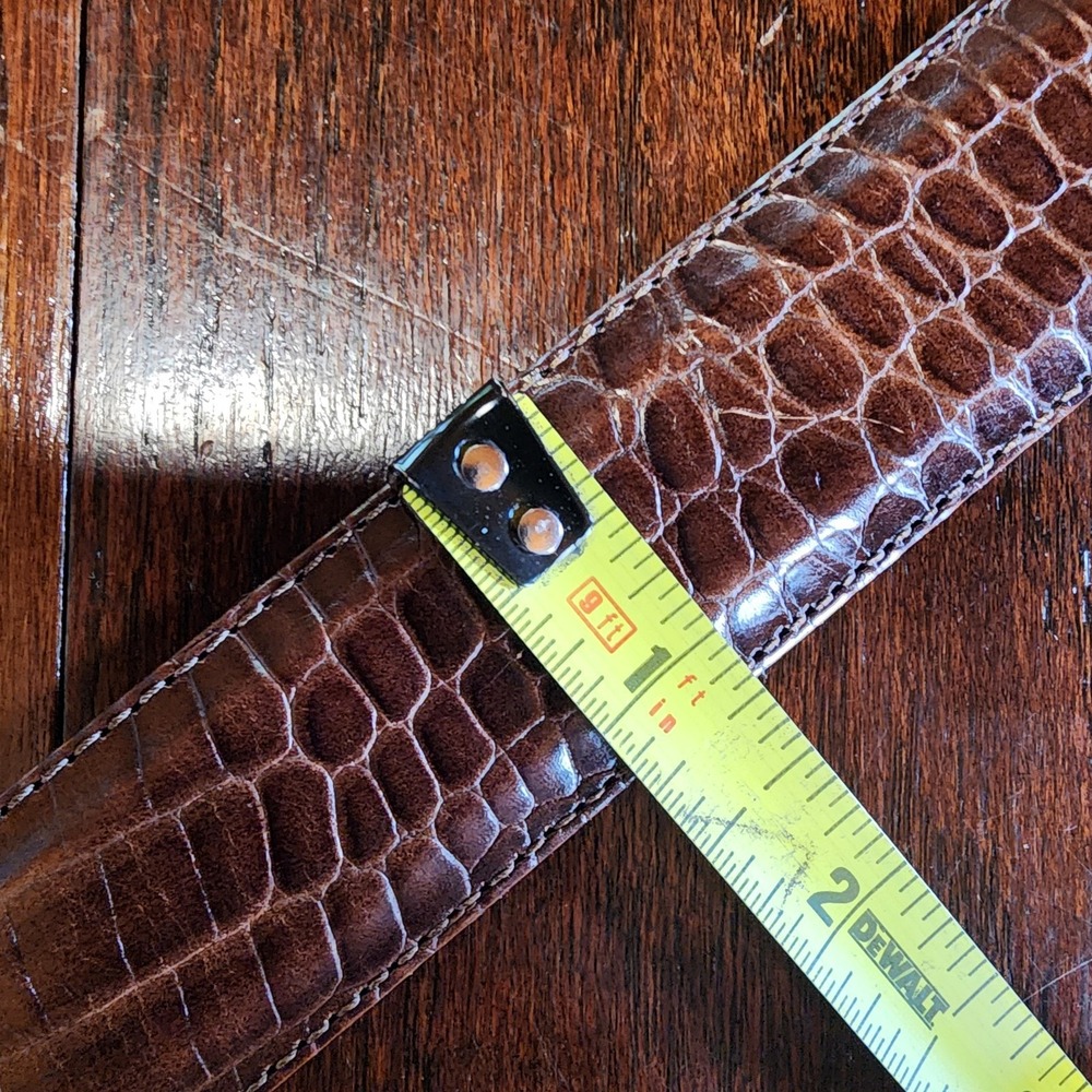 Vintage Vicenza Italian Calfskin Leather Belt 32 Heart Crown Croc Embossed Gold - Picture 9 of 10